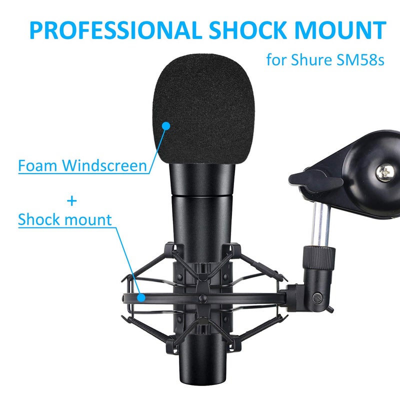 SUNMON SM58S Microphone Shock Mount Holder with Foam Windscreen for Absorbe Vibration and Noise, Pop Filter Suitable for SM58S, SM58 Dynamic Mic - Image 2